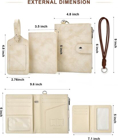 Passport Wallet for Travel, Luxury Vegan Leather RFID Blocking Passport Holder & luggage tag for Women Men, Wristlet Wallet with Zipper Pocket, Couple Travel Essentials in Saudi Arabia