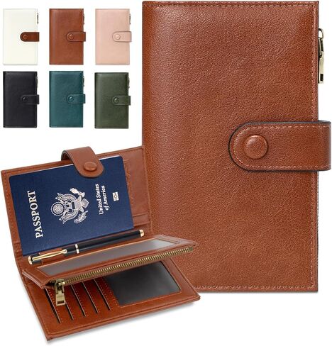 BKNOOU Passport Holder for Women and Man, Compact Travel Passport Wallet Rfid Blocking Passport Holder PU Leather Travel Wallet Trifold Clutch Wallet, Passport Cover Holds Cards, Tickets, Cash and Pen in Saudi Arabia