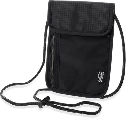 Passport Holder for Travel Women Men Essentials, Hidden Rfid Blocking Neck Wallet Cover, Lightweight Anti-Theft Passports Organizer Case Phone Pouch for Couple, Family Cards, Tickets, Id, Cash(Black) in Saudi Arabia