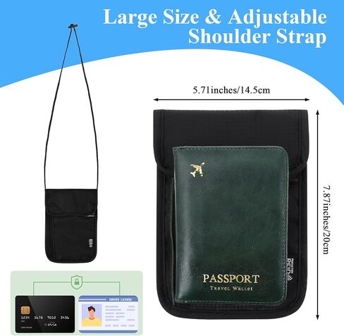 Passport Holder for Travel Women Men Essentials, Hidden Rfid Blocking Neck Wallet Cover, Lightweight Anti-Theft Passports Organizer Case Phone Pouch for Couple, Family Cards, Tickets, Id, Cash(Black) in Saudi Arabia