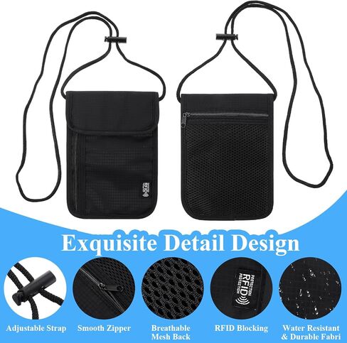 Passport Holder for Travel Women Men Essentials, Hidden Rfid Blocking Neck Wallet Cover, Lightweight Anti-Theft Passports Organizer Case Phone Pouch for Couple, Family Cards, Tickets, Id, Cash(Black) in Saudi Arabia