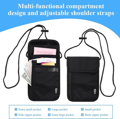 Passport Holder for Travel Women Men Essentials, Hidden Rfid Blocking Neck Wallet Cover, Lightweight Anti-Theft Passports Organizer Case Phone Pouch for Couple, Family Cards, Tickets, Id, Cash(Black) in Saudi Arabia