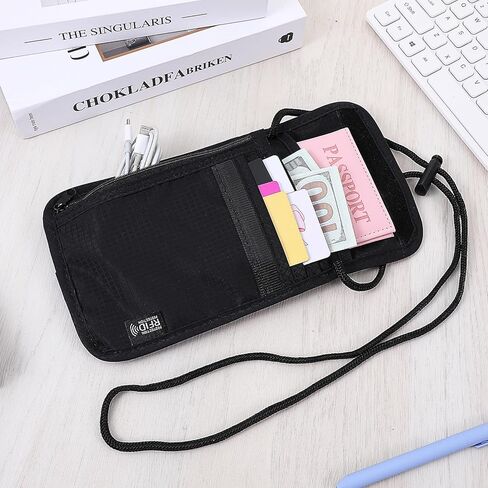 Passport Holder for Travel Women Men Essentials, Hidden Rfid Blocking Neck Wallet Cover, Lightweight Anti-Theft Passports Organizer Case Phone Pouch for Couple, Family Cards, Tickets, Id, Cash(Black) in Saudi Arabia