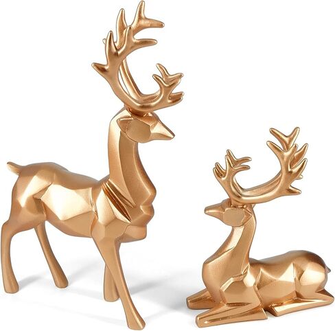 2pcs Pine Nut Reindeer Christmas Decorations, Deer Figurines Home Decor, Elk Figurine, Holiday Home Décor Accents for Xmas Office Living Room & Bedroom Decorations (Pine Nut Medium, Gold) in Kuwait