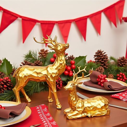 Reindeer Christmas Decoration, 2PCS Deer Christmas Decor, Reindeer Figurines for Christmas Decor, Small Decorative Deer Figurines for Indoor Christmas Table Mantle Decorations (Pine Cone White) in Saudi Arabia