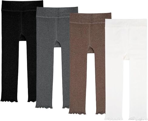 Meeshine 4 Pack Girls Fleece Lined Leggings Winter Warm Footless Ruffle Full Length Pants Stocking Tights for 2-8T Kids in Saudi Arabia