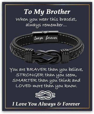 Gifts for Men Infinity Leather Bracelet for Dad New Daddy Husband Boyfriend Son Grandson Brother Nephew Uncle Black Braided Engraved Leather Jewelry Gifts for Fathers Day Birthday Christmas in Saudi Arabia
