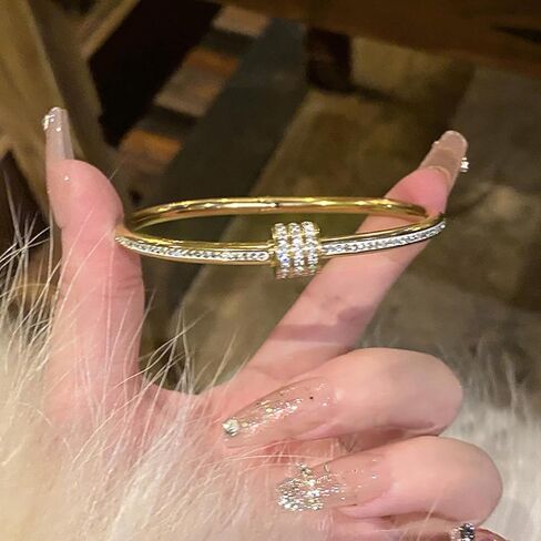2pcs Gold Bangle Bracelets for Women, 18K Gold Plated Stacking Bracelet Set with Cubic Zirconia, Jewelry Gift in Saudi Arabia