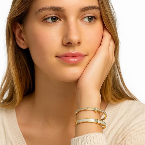 2pcs Gold Bangle Bracelets for Women, 18K Gold Plated Stacking Bracelet Set with Cubic Zirconia, Jewelry Gift in Saudi Arabia