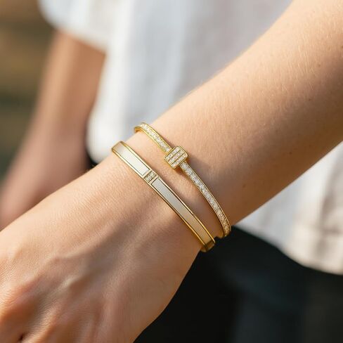2pcs Gold Bangle Bracelets for Women, 18K Gold Plated Stacking Bracelet Set with Cubic Zirconia, Jewelry Gift in Saudi Arabia