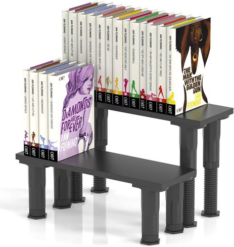 حاملات أرفف مانغا، عبوتان من حامل الكتب لأرفف الكتب، أرفف كتب هزلية خشبية سوداء قابلة للتعديل لصفوف مزدوجة وحامل عرض للكتب والمقتنيات وتماثيل الرسوم المتحركة والصناديق العمياء والأقراص المضغوطة in Kuwait