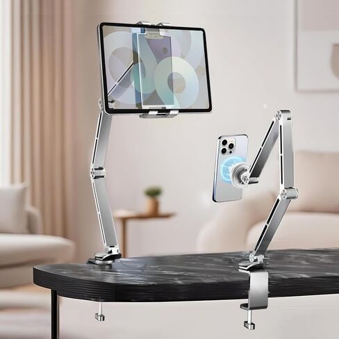 Tablet Stand for Desk, iPad Desk Mount, Magnetic Tablet Holder for Desk, Foldable Phone Arm Mount with 360° Adjustable Rotatable, Phone Holder iPad Stand Fits for 4.7-15.6" Screen in Saudi Arabia