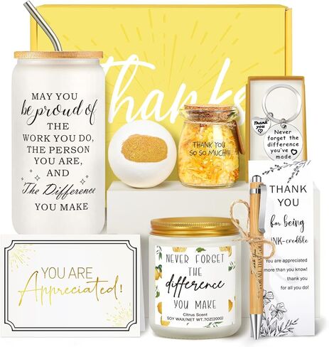 Thank You Gifts for Women, 7PCS Employee Appreciation Gifts Baskets for Women, Thank You Appreciation Gifts for Coworkers Teacher Principal Boss Secretary Nurse - Spa Gratitude Glass Cup Gift Box in Kuwait