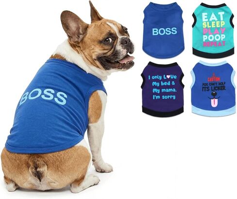 4 Packs Boy Dog Shirts Small Pet Clothes Tshirts for Puppy Boys Male Black Dog Clothes for Small Dogs in Kuwait