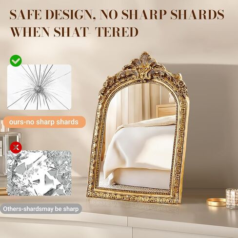 مرآة مكتب مكياج عتيقة من YUSONG - مرآة ذهبية عتيقة مقاس 7 بوصات لإطار من الراتنج على الطاولة لتزيين الحائط لغرفة المعيشة، وديكور غرفة النوم، وطاولة الزينة in Kuwait