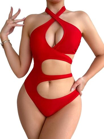Womens Halter Backless Criss-Cross One-Piece Swimwear Summer Monokini for Beach & Vacation in Saudi Arabia