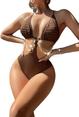Sexy Backless Halter One-Piece Swimsuit for Women High Stretch Cutout Monokini Bathing Suit for Beach and Vacation in Saudi Arabia