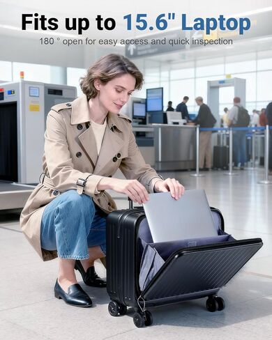 Lekebobor 16 Inch Small Carry on Luggage with Wheels, Airline Approved Hard Shell Suitcase with TSA Lock Front Pocket for Travel for Women Men, Black in Saudi Arabia