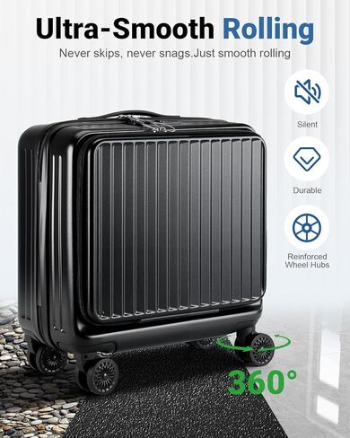 Lekebobor 16 Inch Small Carry on Luggage with Wheels, Airline Approved Hard Shell Suitcase with TSA Lock Front Pocket for Travel for Women Men, Black in Saudi Arabia