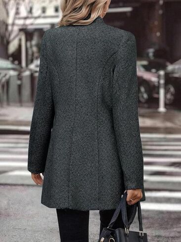 ebossy Women's Casual Business Herringbone Wool Blend Blazer Jacket Notched Collar Button Down Slim Long Sleeve Dress Coat in Saudi Arabia