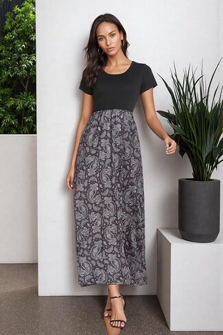 Women's Summer Boho Maxi Dresses Floral Short Sleeve Fashion in Saudi Arabia