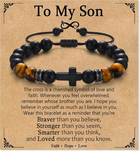 Cross Bracelet Gifts for Men Boys, Cross Beads Bracelet Christian Christmas Easter Basket Stuffers Baptism Jewelry Gifts for Man Him Son Grandson Nephew Brother Godfather Godson in Saudi Arabia