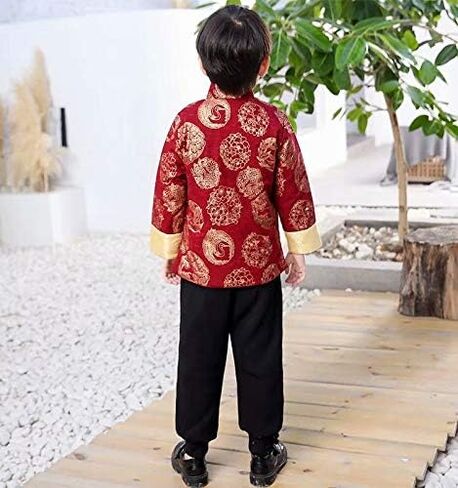 Hooyi Boys Chinese Traditional Costume Clothes Kids Quilted Coat Chinese Outfit Spring Festival Boy's Outerwear in Saudi Arabia