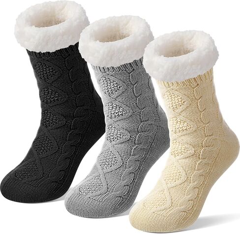 Foaincore 3 Pairs Slipper Socks with Grips for Women Non Slip Thick Fuzzy Socks Winter Warm Slipper for Christmas Women Gifts in Saudi Arabia