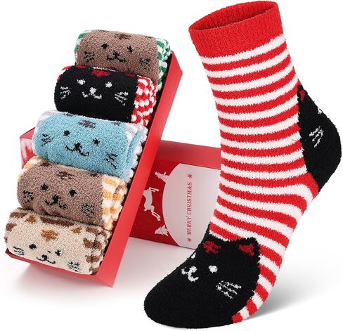 5 أزواج جوارب نسائية غامضة دافئة ومريحة منفوش جوارب شبشب جوارب بأشكال مضحكة هدية الكريسماس للنساء in Kuwait