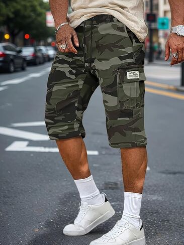 Men's Camouflage Cargo Shorts 7 Inch Camo Cargo Pants Army Casual Tactical Pants Multi-Pockets Baggy Cargo Pants in Saudi Arabia