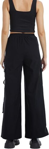 Kisswow Punk Cargo Pants للنساء مع سلاسل - سروال واسع الساق على الطراز القوطي مع رباط | ملابس القوطية ايمو الحفلة الموسيقية in Kuwait