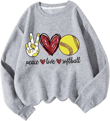 SweatyRocks Girl's Softball Cartoon Print Graphic Sweatshirts Crewneck Long Sleeve Casual Pullover Tops in Saudi Arabia