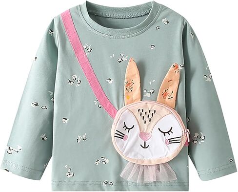 Tkria Girls Sweatshirt Toddler Rainbow Rabbit Fox Butterfly Elephant Long Sleeve Pullover Fall Shirt Kid Outfit Clothes 2-7T in Saudi Arabia