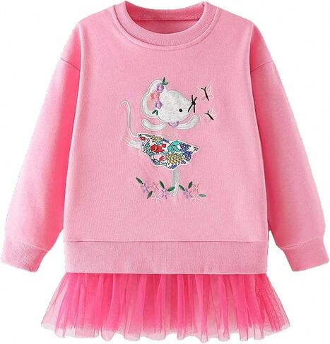 Tkria Girls Sweatshirt Toddler Rainbow Rabbit Fox Butterfly Elephant Long Sleeve Pullover Fall Shirt Kid Outfit Clothes 2-7T in Saudi Arabia