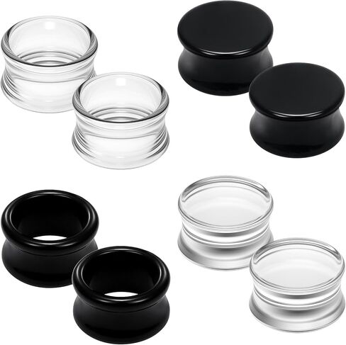 Yaalozei 6G-30mm Double Flared Acrylic Ear Gauges Tunnels Plugs Expanders Saddle Hollow Tunnels Stretcher Earrings for Men Women Clear Black Lobe Stretching Body Piercings Jewelry 4 Pairs Set in Saudi Arabia