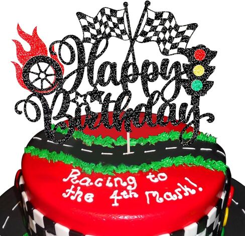 MEMOVAN Two Fast Cake Topper Race Car Birthday Cake Topper Decoration for Racing Car Checkered Flag Themed Girl Boy 3 Years Birthday Party Decoration in Kuwait