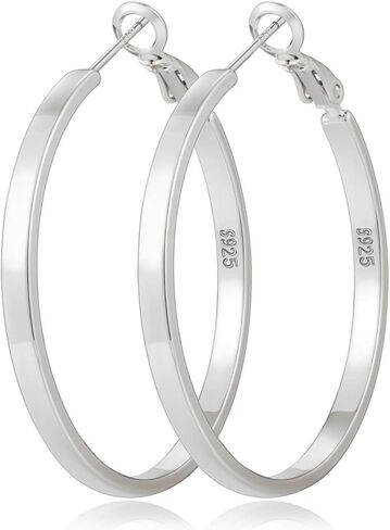 S925 Sterling Silver Post Hoop Earrings for Women Large Lightweight Silver Hoop Earrings 3mm Wide Thin Big Hoop Earrings for Women 30/40/50/60mm in Saudi Arabia