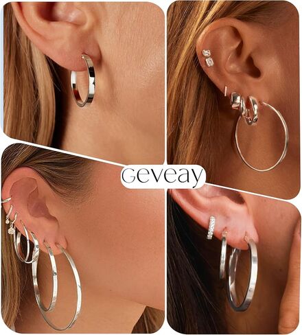 S925 Sterling Silver Post Hoop Earrings for Women Large Lightweight Silver Hoop Earrings 3mm Wide Thin Big Hoop Earrings for Women 30/40/50/60mm in Saudi Arabia