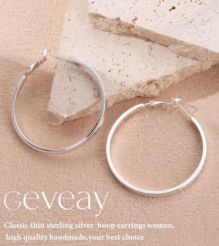S925 Sterling Silver Post Hoop Earrings for Women Large Lightweight Silver Hoop Earrings 3mm Wide Thin Big Hoop Earrings for Women 30/40/50/60mm in Saudi Arabia