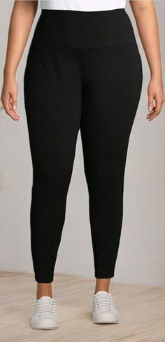 سروال أسود ناعم للغاية مقاس كبير بطول كامل - 1X in Kuwait