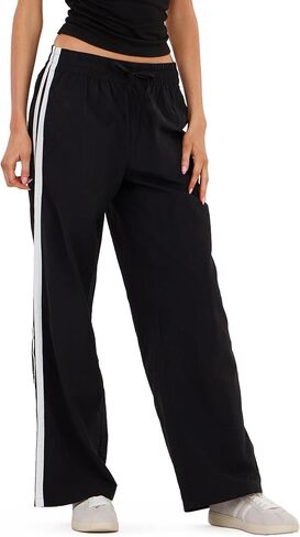 Forever 21 Womens Nylon Wide Leg Pant with 2 Stripes Down The Sides Elasticated Drawstring Waist in Saudi Arabia