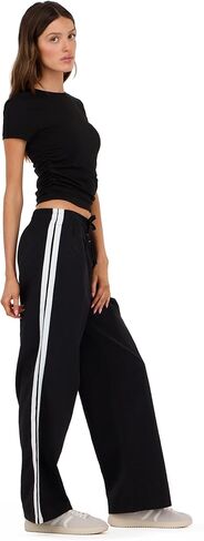 Forever 21 Womens Nylon Wide Leg Pant with 2 Stripes Down The Sides Elasticated Drawstring Waist in Saudi Arabia