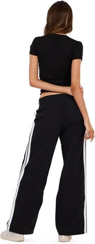 Forever 21 Womens Nylon Wide Leg Pant with 2 Stripes Down The Sides Elasticated Drawstring Waist in Saudi Arabia