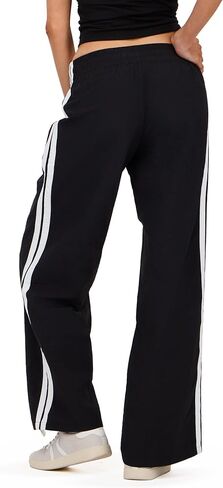Forever 21 Womens Nylon Wide Leg Pant with 2 Stripes Down The Sides Elasticated Drawstring Waist in Saudi Arabia