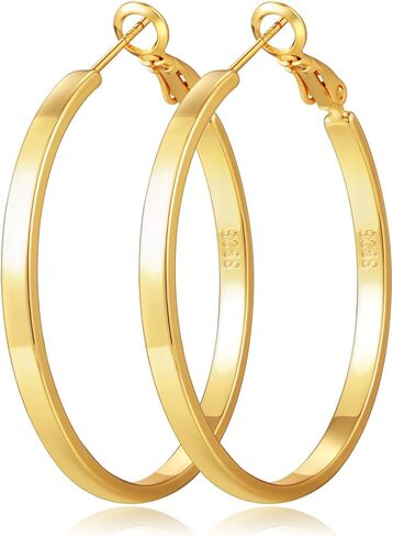 S925 Sterling Silver Post Hoop Earrings for Women Large Lightweight Silver Hoop Earrings 3mm Wide Thin Big Hoop Earrings for Women 30/40/50/60mm in Saudi Arabia