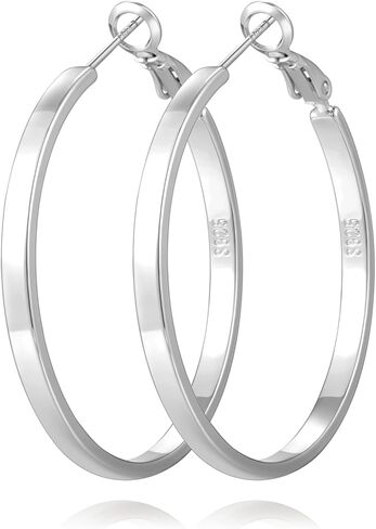S925 Sterling Silver Post Hoop Earrings for Women Large Lightweight Silver Hoop Earrings 3mm Wide Thin Big Hoop Earrings for Women 30/40/50/60mm in Saudi Arabia