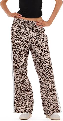 Forever 21 Womens Nylon Wide Leg Pant with 2 Stripes Down The Sides Elasticated Drawstring Waist in Saudi Arabia