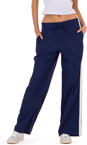 Forever 21 Womens Nylon Wide Leg Pant with 2 Stripes Down The Sides Elasticated Drawstring Waist in Saudi Arabia