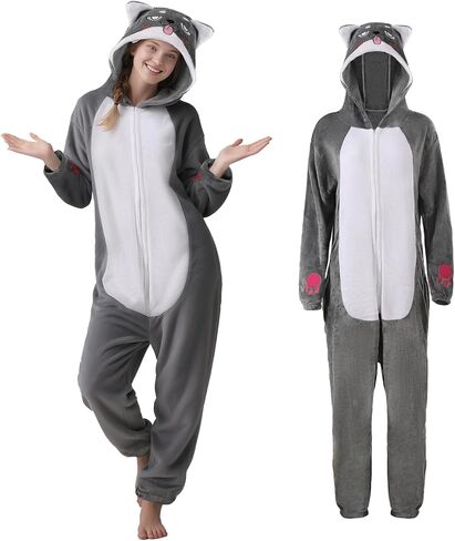 Animal Onesie Adult Funny Pajamas Flannel Hoodie One-Piece Costume Christmas Halloween Cosplay Sleepwear for Women Men in Saudi Arabia