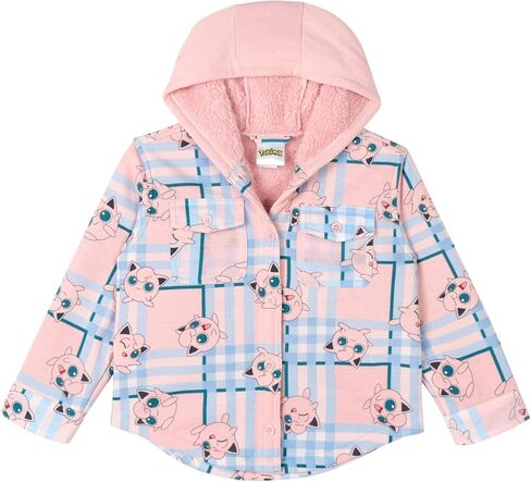 Pokemon Jigglypuff Girls Plaid Flannel Hooded Shacket with Faux-Shearling Lining Little Kid to Big Kid Sizes (5-14-16) in Saudi Arabia